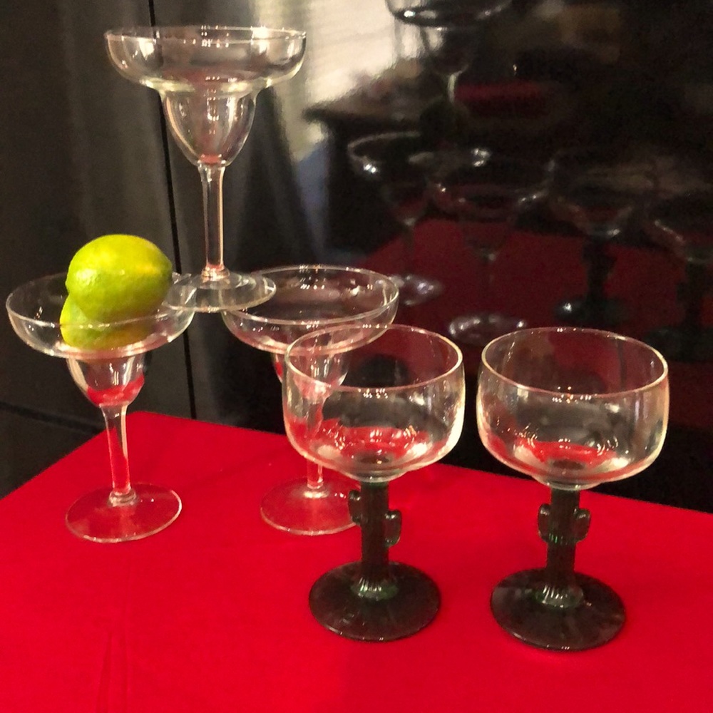 Five margarita glasses
